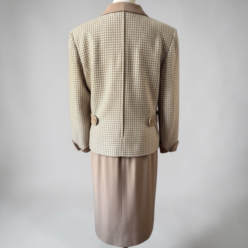 Vintage William Pearson Tan Houndstooth Skirt Suit Jacket 12 Skirt 14 - Picture 4 of 8
